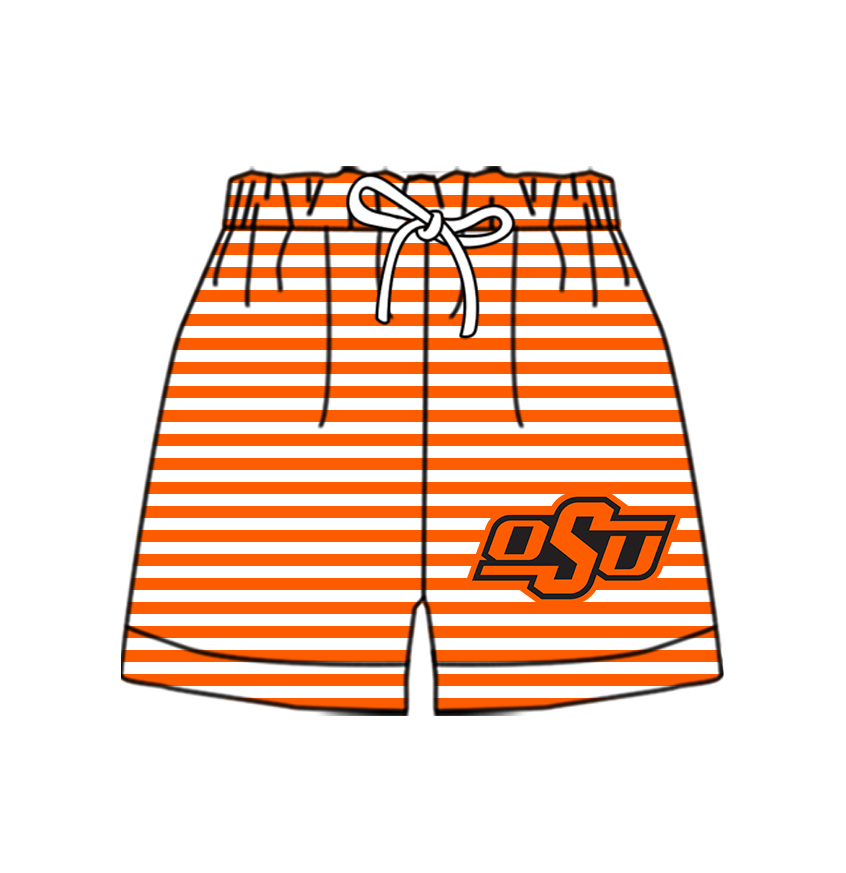 Custom moq 5 mix size milk silk summer teams Baby Orange Striped Drawstring Shorts for Children Elastic Waist Kids Summer Shorts