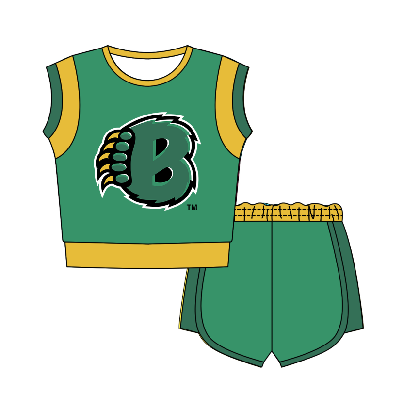 Custom moq 5 mix size milk silk summer teams Green Sleeveless O-Neck Top And Shorts Set Cute And Comfortable Kids' Outfit