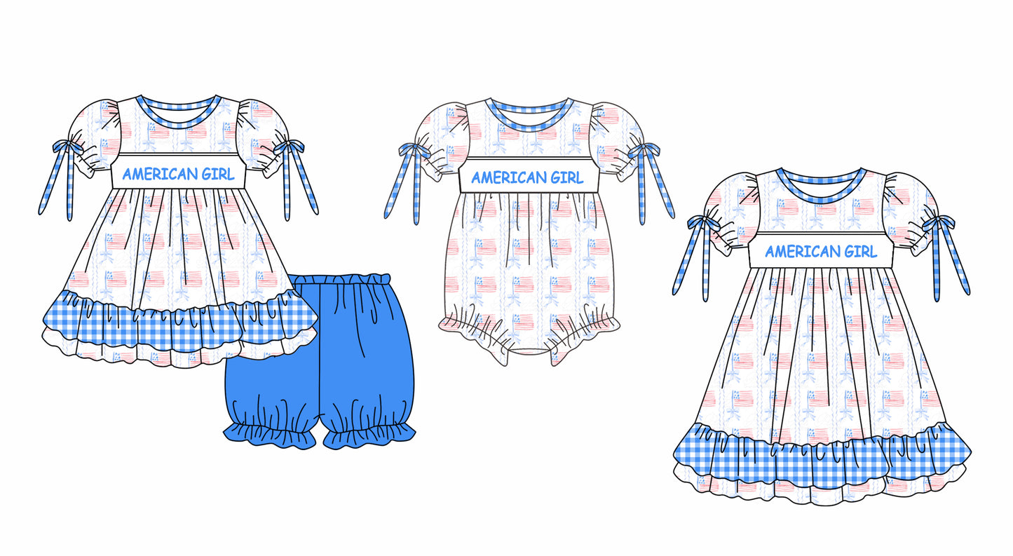 11.25 custom each style moq 5eta 4-6week Sibling Sister 4th of july AMERICA GIRL baby girl short sleeve shorts sets and dress and rompers match family design