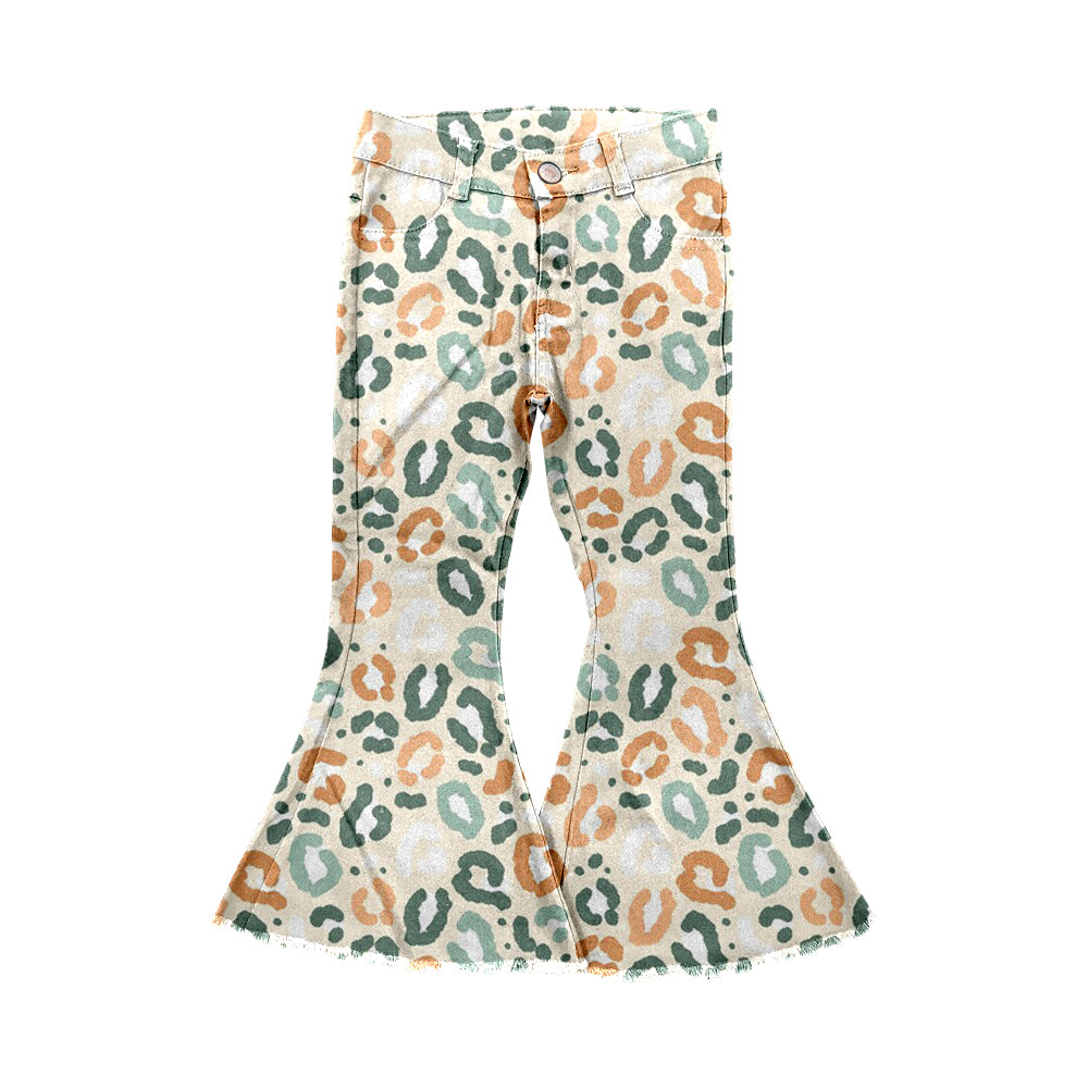 10.17 custom each style moq 5eta 4-6week baby girls clothes leopard bell bottom pant jeans pant