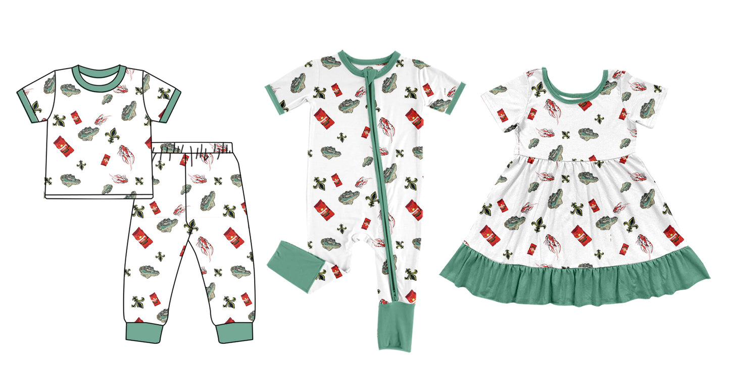 12.7 custom each style moq 5eta 4-6week Sibling Sister mardi gras baby girl sets and dress and rompers match family design