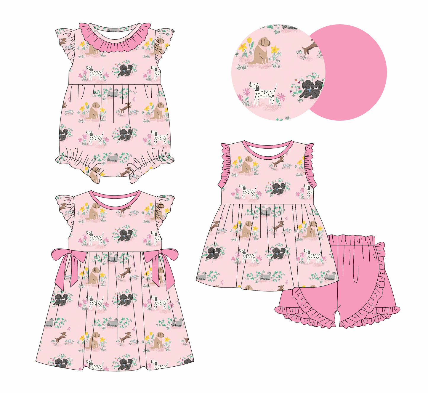 2.10 custom each style moq 5eta 4-6week Sibling Sisters baby girl short sleeve shorts sets and dress and rompers match family design