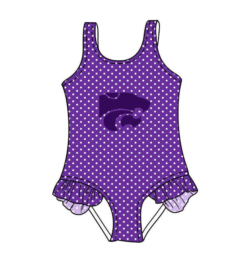 Custom moq 5 mix size milk silk summer teams Purple Baby Girl Sleeveless Polka Dot Lace Onesie Swimsuit Cute Summer Beachwear for Little Girls