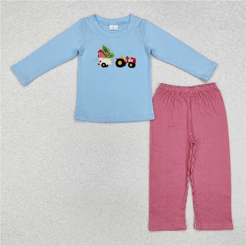 RTS NO MOQ(In Stock ) BLP0745 Embroidered Chistmas long sleeve pants set