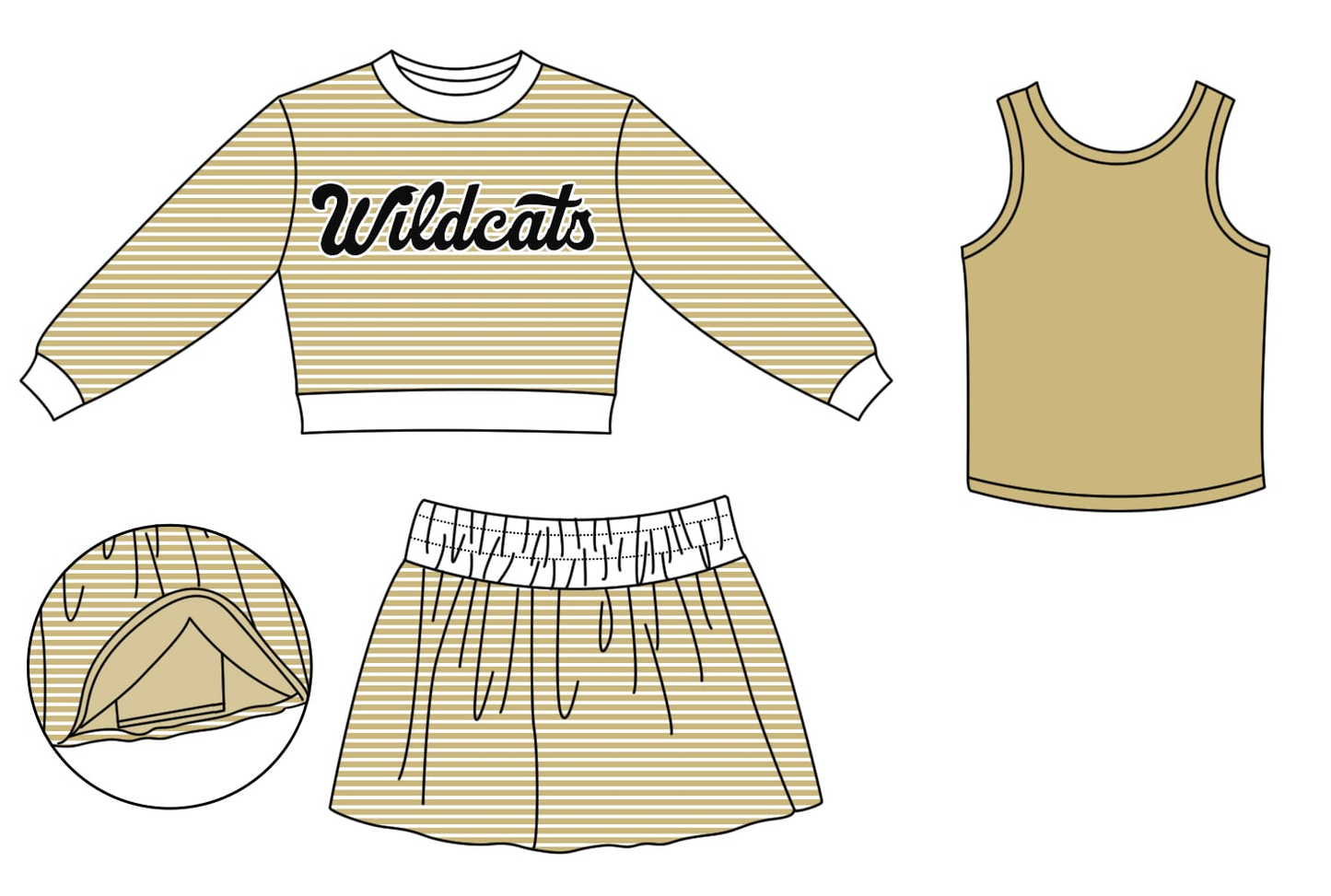 custom moq 5 mix size LYWD01 Baby Girls Long Sleeve Crew Neck Top Solid Tank Top And Skort Team Stripe Three Piece Outfit