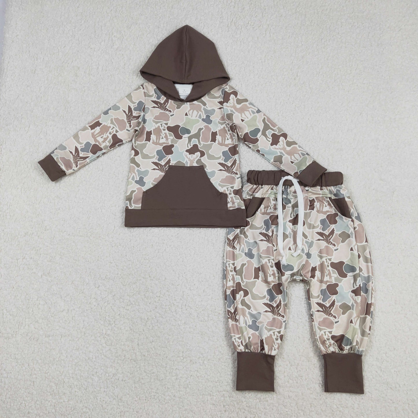 RTS NO MOQ(In Stock) Duck, Reindeer, Hunting Camouflage Pocket Hooded Long-Sleeved Pants Set