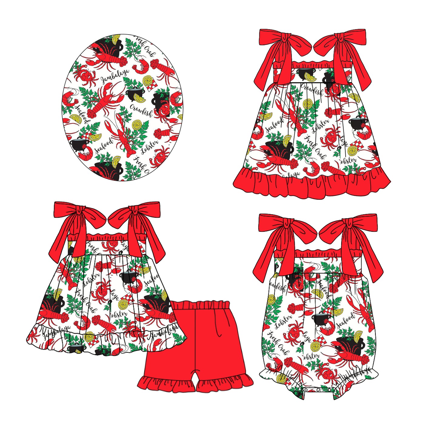 12.14 custom each style moq 5eta 4-6week Sibling Sister lobster baby girl short sleeve shorts sets and dress and rompers match family design