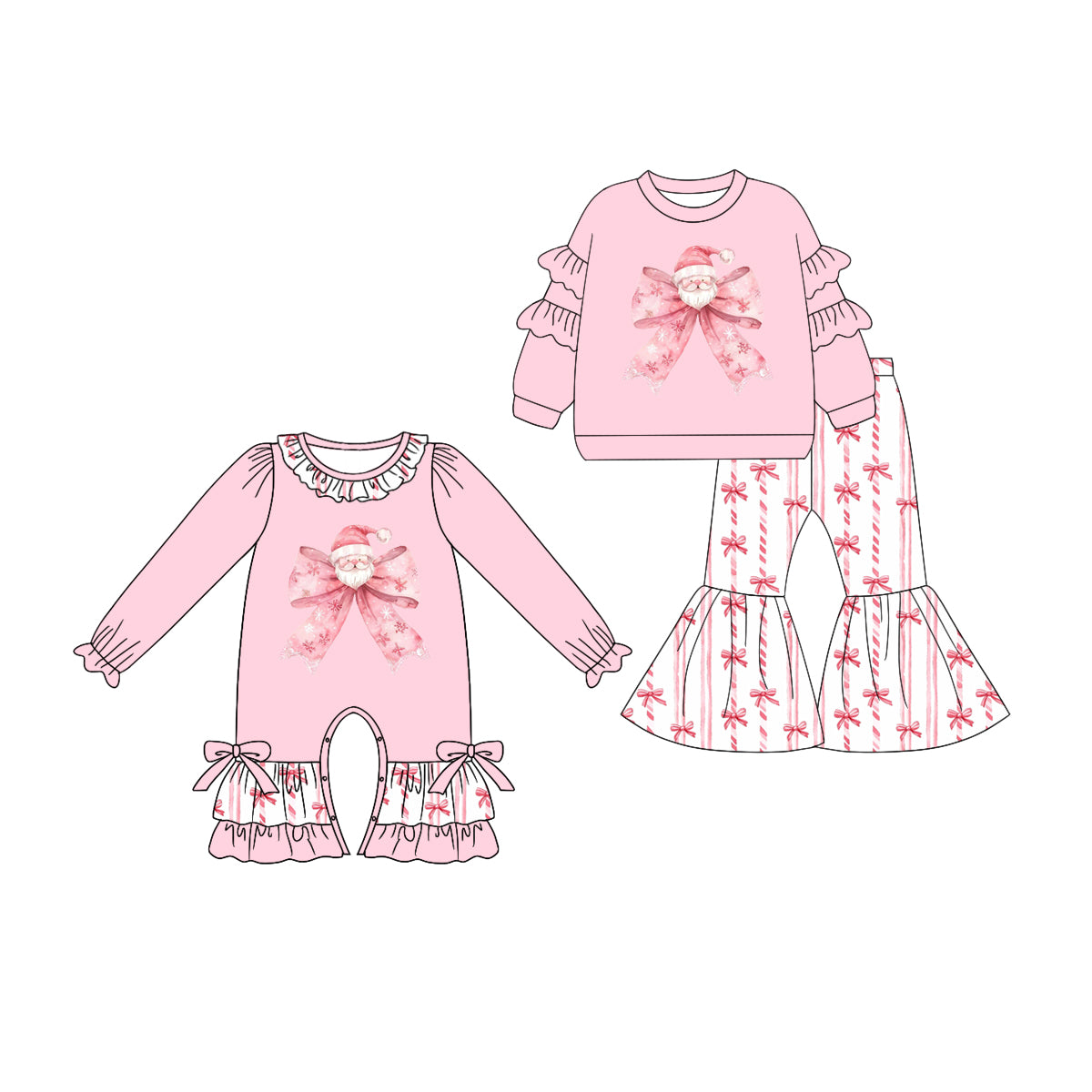25.6.9 custom each style moq 5eta 4-6week Sibling Sisters Christmas bow pink baby girl long sleeve pants sets and rompers match family design