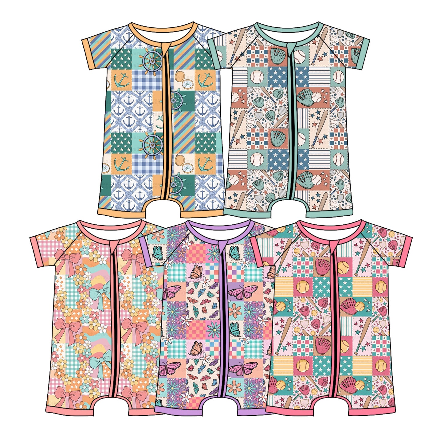 3.4 custom each style moq 5eta 4-6week Sibling Sister baby girl short sleeve shorts boy romper and romper 5 match design