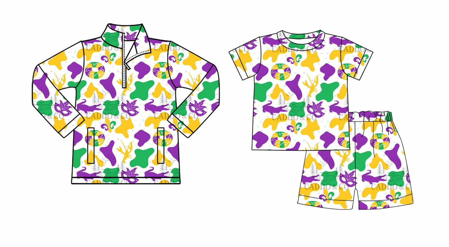 25.10.1 custom each style moq 8 eta 6-8week Sibling Sister mardi gras baby short sleeve shorts sets and top match design