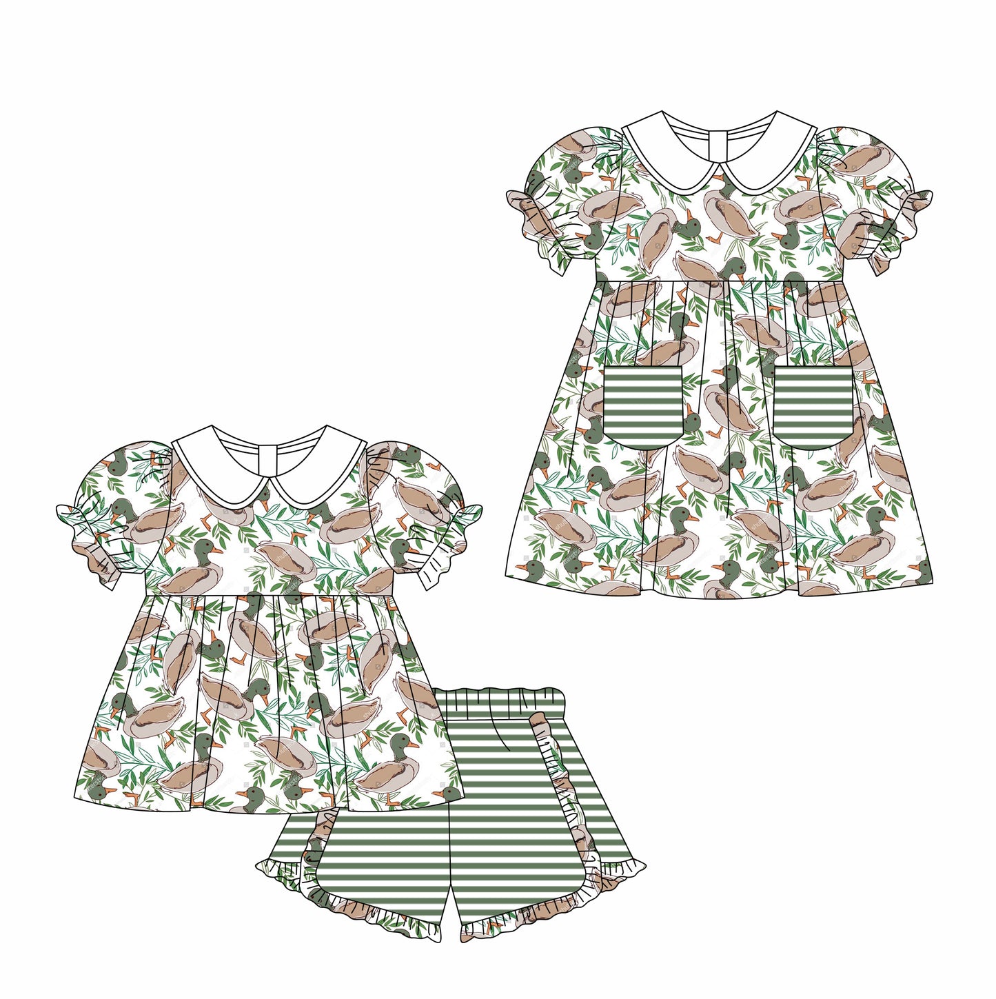 11.6 custom each style moq 5eta 4-6week Sibling Sister duck baby girl short sleeve shorts sets and briefs sets and dresses match design