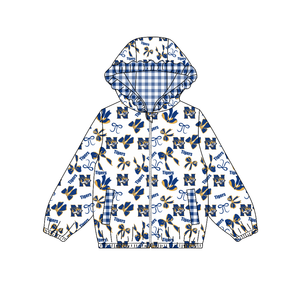 custom moq 5 mix size MSD070910 Baby Girls Bow Print Long Sleeve Zipper Hooded Team Jacket