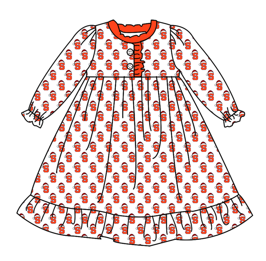 Cmoq 5 tat about 6-8 weeks Christmas Hat S Team Orange Long Sleeve Girls Nightdress