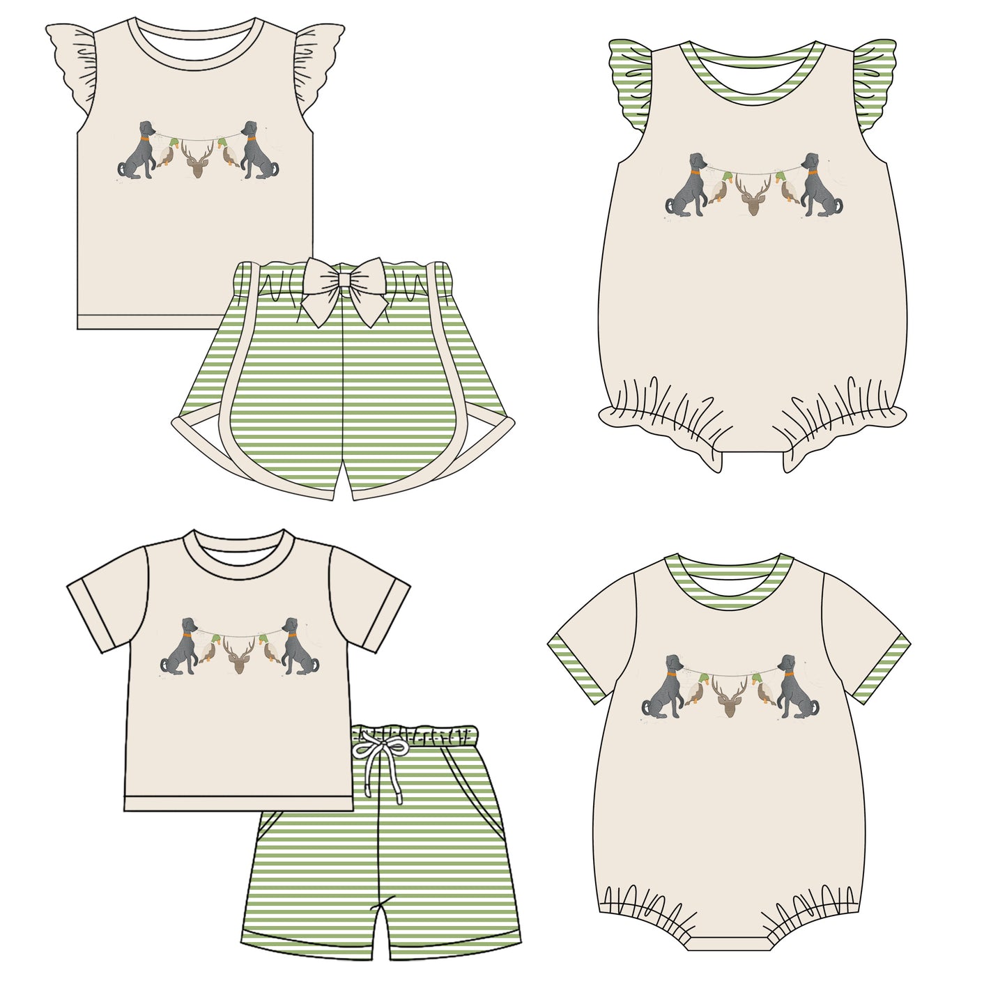 11.29 custom each style moq 5eta 4-6week Sibling Sister puppy baby girl short sleeve shorts sets and sets 2 and girls romper and boy romper match design