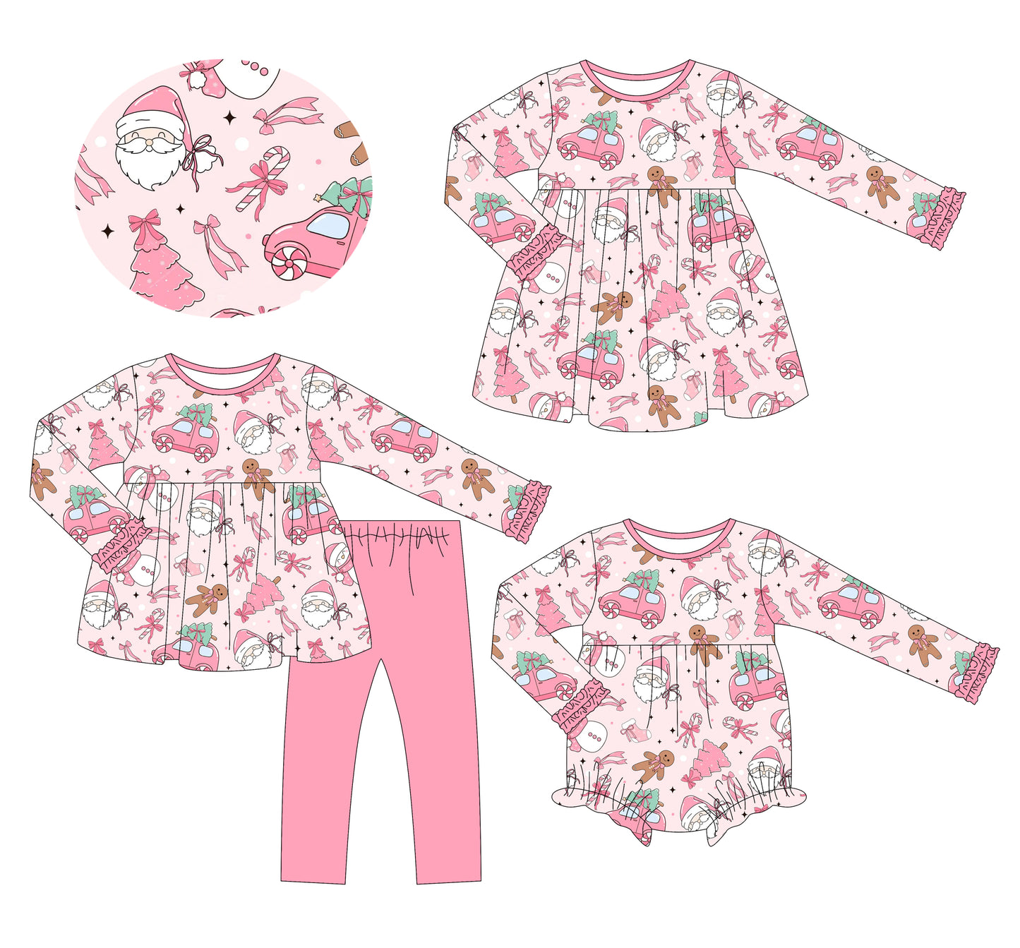 25.6.10 custom each style moq 5eta 4-6week Sibling Sisters Christmas pink baby girl long sleeve pants sets and dress and rompers match family design