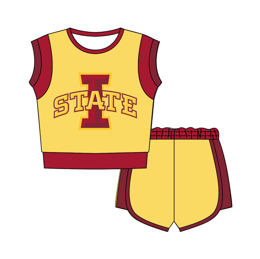 Custom moq 5 mix size milk silk summer teams Yellow Sleeveless O-Neck Top And Shorts Set Cute And Comfortable Kids' Outfit