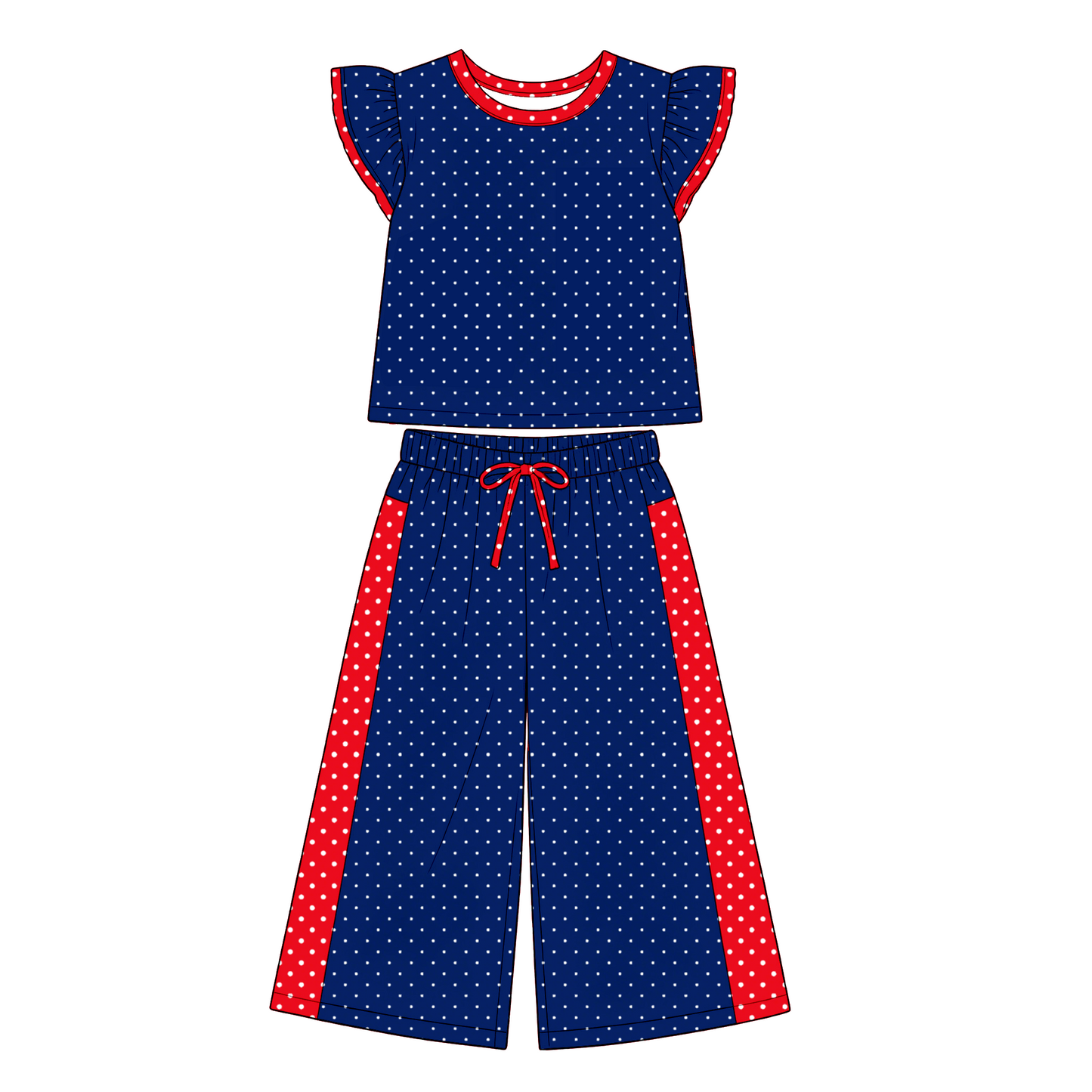 custom moq 5 mix size RRHRJI0101 Baby Girls Cute Polka Dot Print Flutter Sleeve Top Pants Team Set