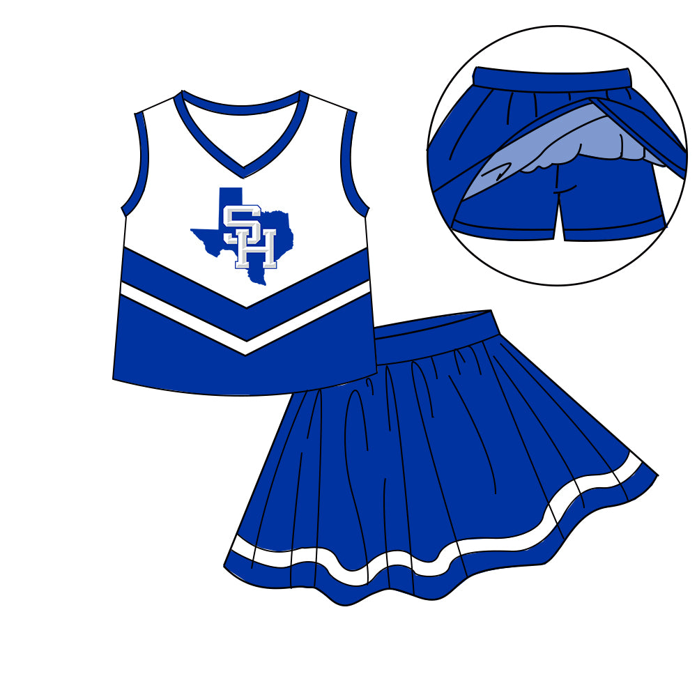 Custom moq 5 mix size milk silk eta 6-8weeks summer team blue baby girls clothes team sleeveless skirts shorts sets-25.7.11