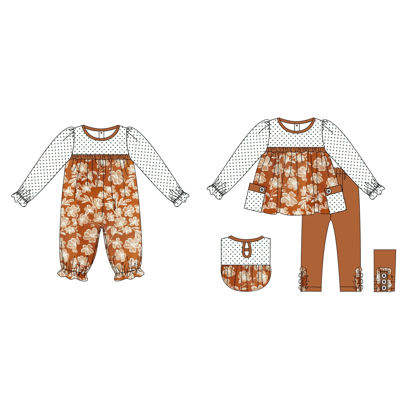 25.6.5 custom each style moq 5eta 4-6week Sibling Sisters floral baby girl long sleeve pants sets and rompers match family design