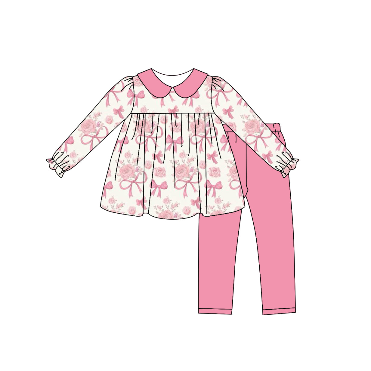 9.8 custom each style moq 5eta 4-6week baby girls clothes bow pink long sleeve pants sets
