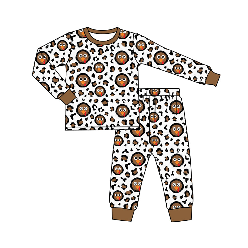 5.22custom each style moq 5eta 4-5week Sibling Sister turkey day turkey print brown boys outfits and baby romper match family design