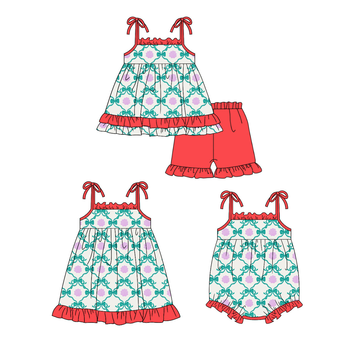 12.24 custom each style moq 5eta 4-6week Sibling Sister bow baby girl short sleeve shorts sets and dress and rompers match family design