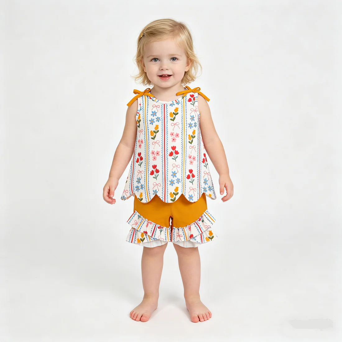 Best Sell RTS Embroidery Floral Goose Baby Girls Tunic Bummies Outfit Set with Back Bows Cute And Stylish Clothing Set for Little Girls