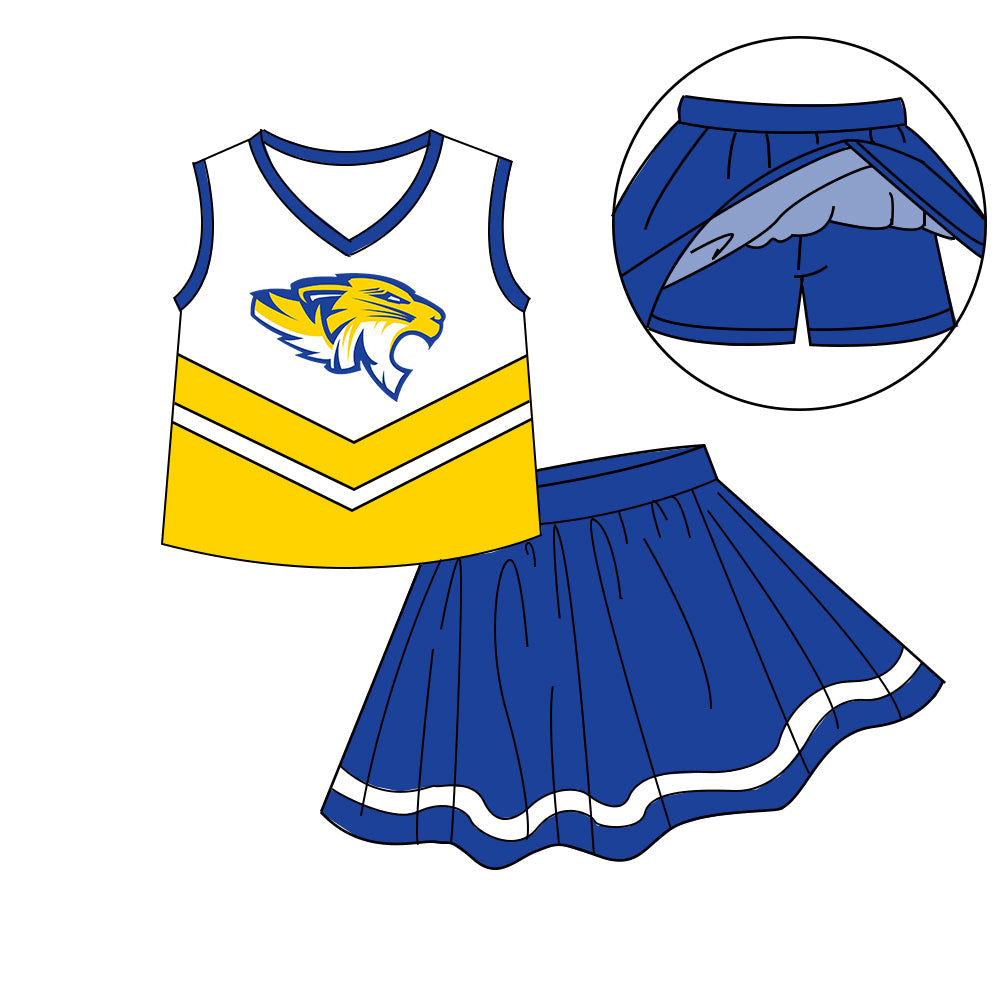 Custom moq 5 mix size milk silk eta 6-8weeks summer team blue baby girls clothes team sleeveless skirts shorts sets-25.7.10