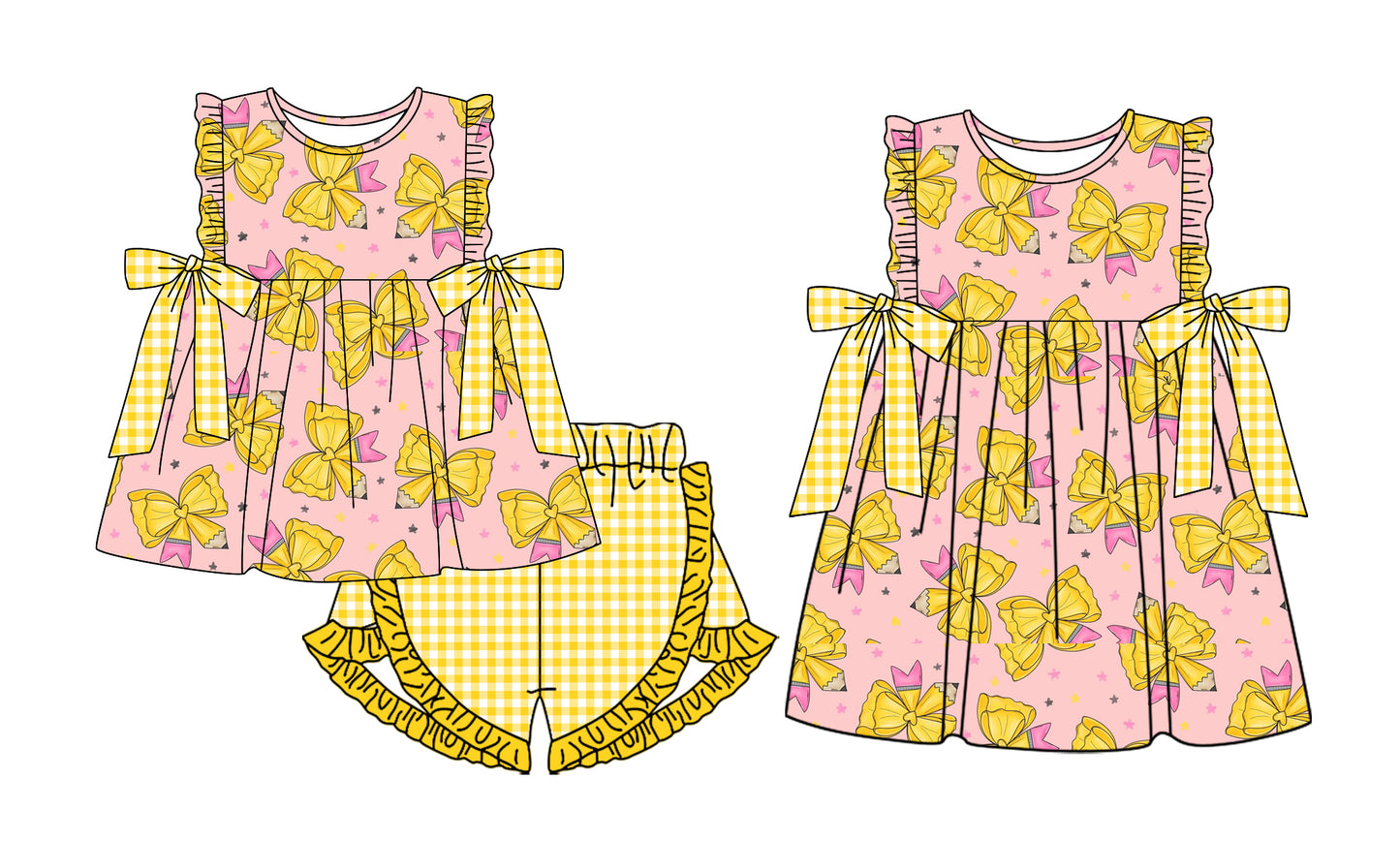 26.1.24 custom each style moq 5 eta 6-8week Sibling Sister bow baby short sleeve shorts sets and dress match design