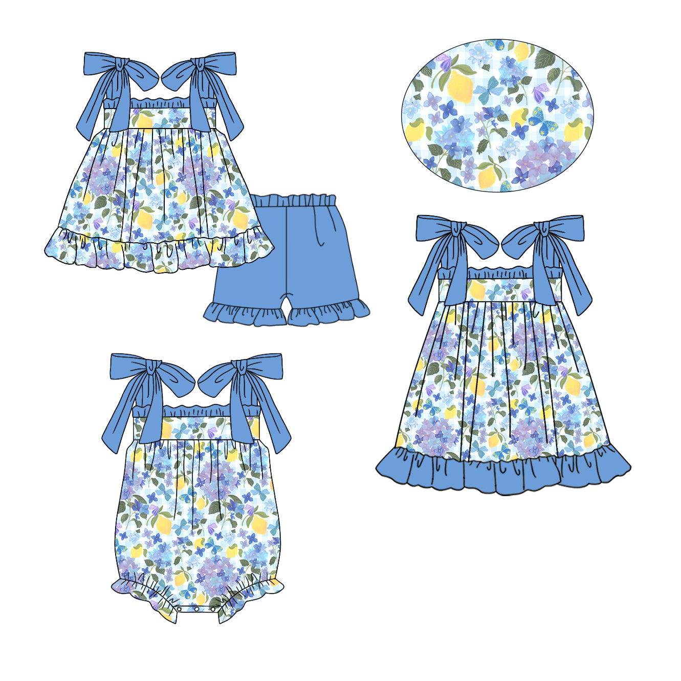 12.19 custom each style moq 5eta 4-6week Sibling Sister floral baby girl short sleeve shorts sets and dress and rompers match family design