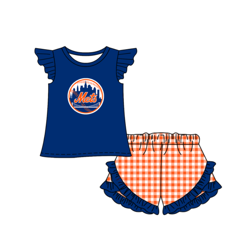 Custom moq 5 mix size milk silk summer teams Baby Boys And Girls Navy Blue Short-Sleeved Shirt And Shorts Set Matching Striped Rompers Outfit Set