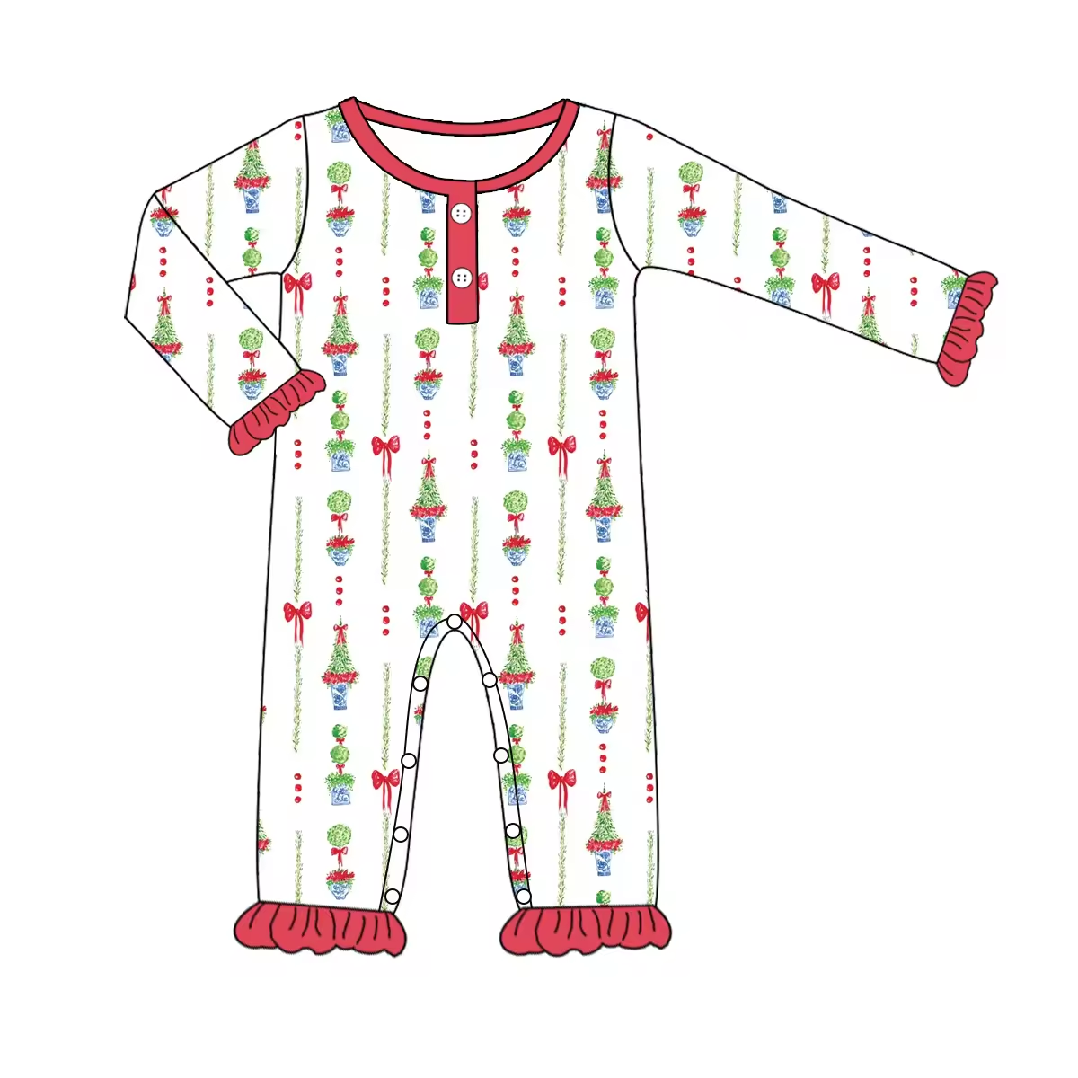 Custom moq 3 eta 6-8 weeks Green Plants - Bowknot Lace Cuffs White Long Climbing Suit