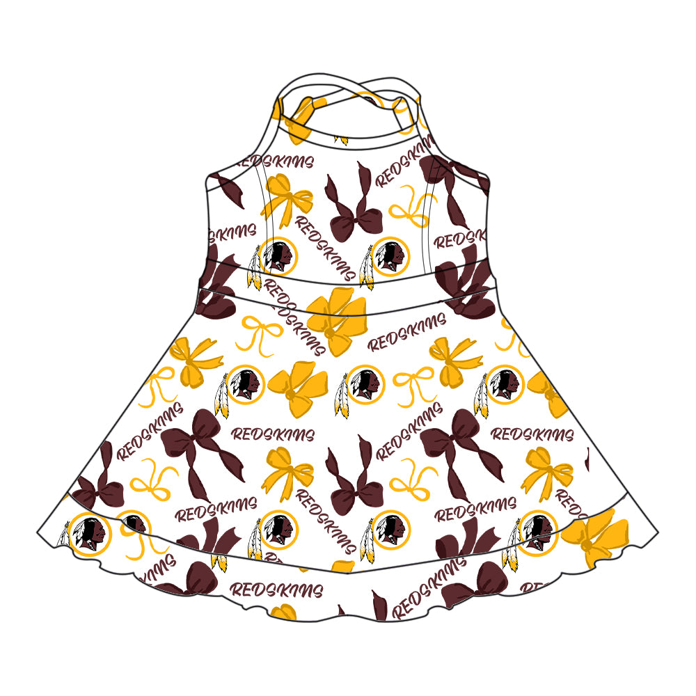 Custom moq 5 mix sizes summer teams baby girls clothes team yellow short sleeve skirts shorts sets 1 and skirts sets 2 and dress 1 and dress 2 and dress 3 and dress 4-25.6.9