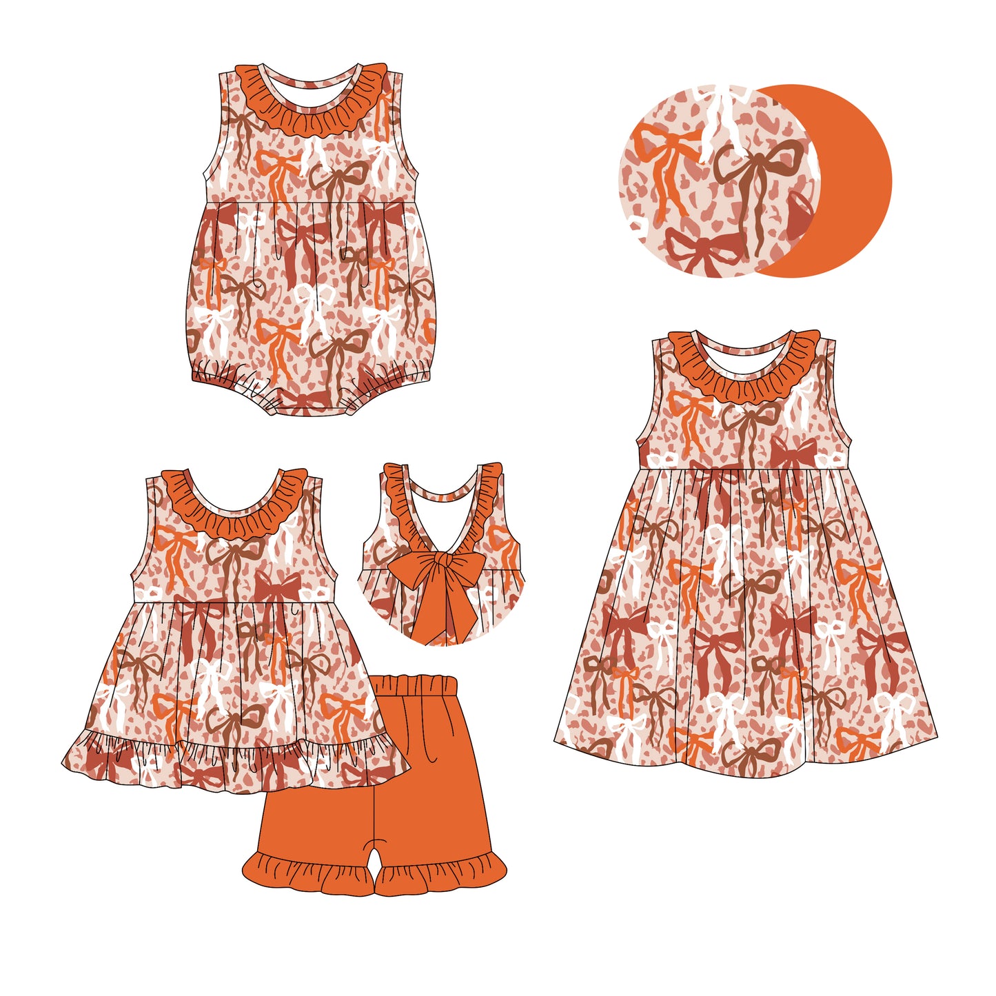 3.19 custom each style moq 5eta 4-6week Sibling Sisters bow baby girl short sleeve shorts sets and dress and rompers match family design