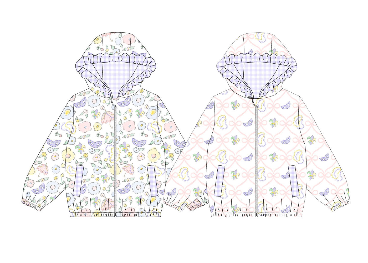 25.10.14 custom each style moq 5 eta 6-8week Sibling Sisters mardi gras bow baby girl hooded long sleeve top 2 match family design