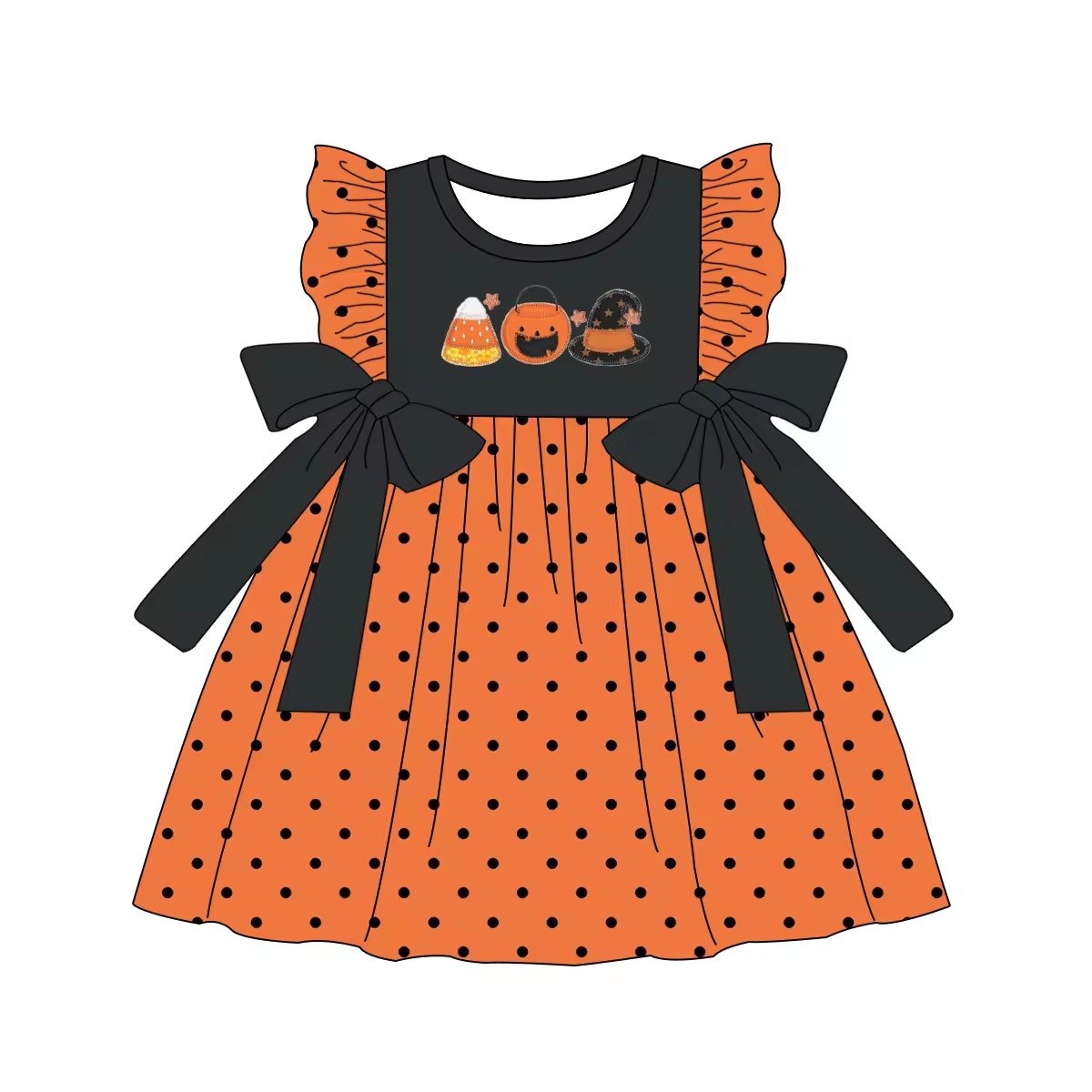 Custom moq 3 eta 6-8weeks Pumpkin Spot Sleeveless Black Bow Dress