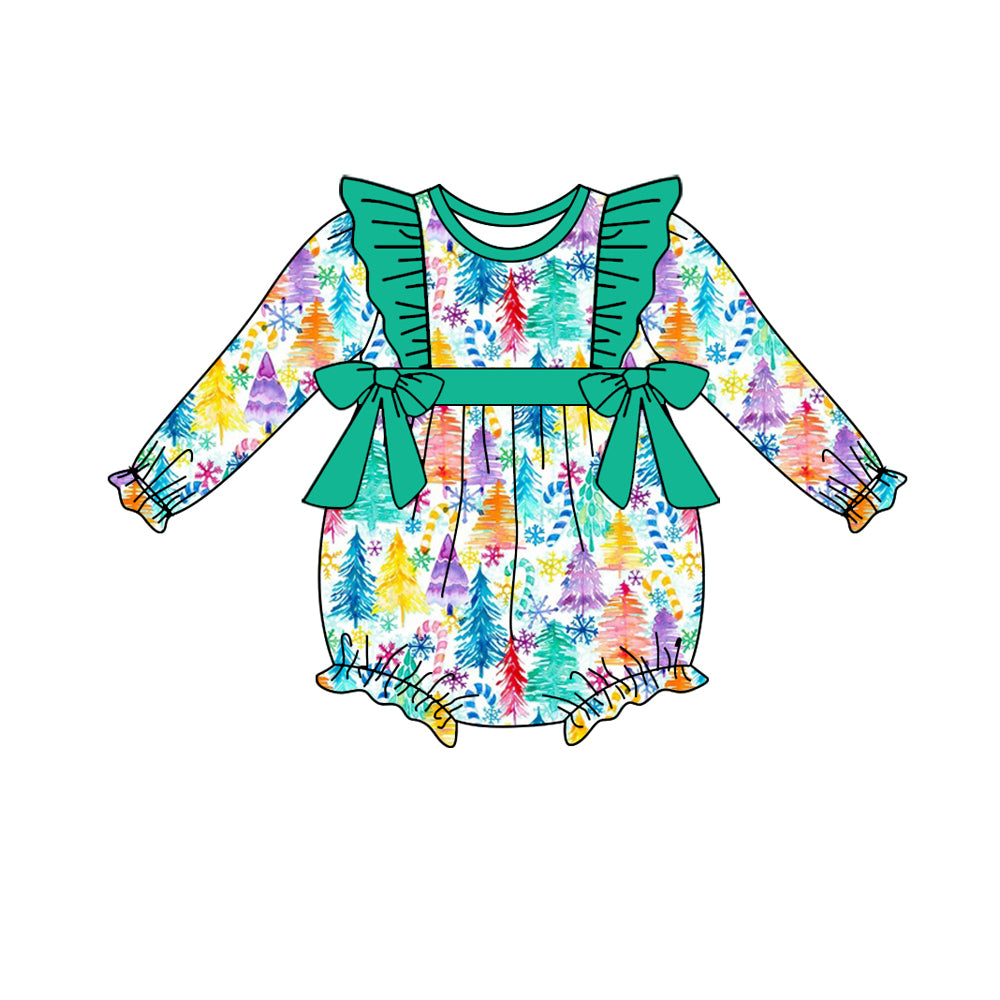 6.3 custom each style moq 5eta 4-6week Sibling Sister Christmas trees teal baby girls outfits and dress and baby romper match family design