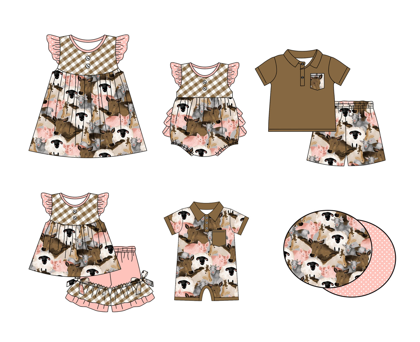 11.6 custom each style moq 5eta 4-6week Sibling Sister cow baby girl short sleeve shorts sets and sets 2 and girls romper and boy romper and dress match design