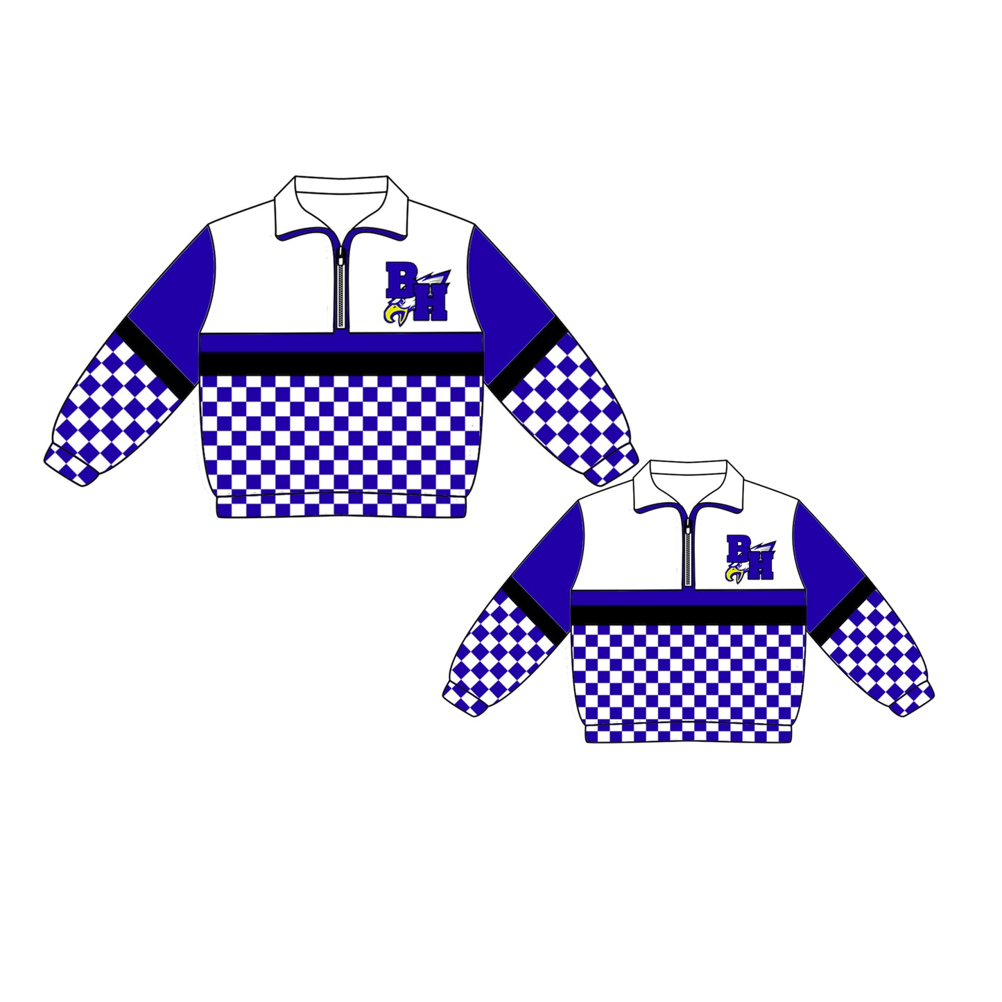 Custom moq 5 mix size milk silk summer teams Daddy and Me Blue Checked Long Sleeve Team Pullover Tops