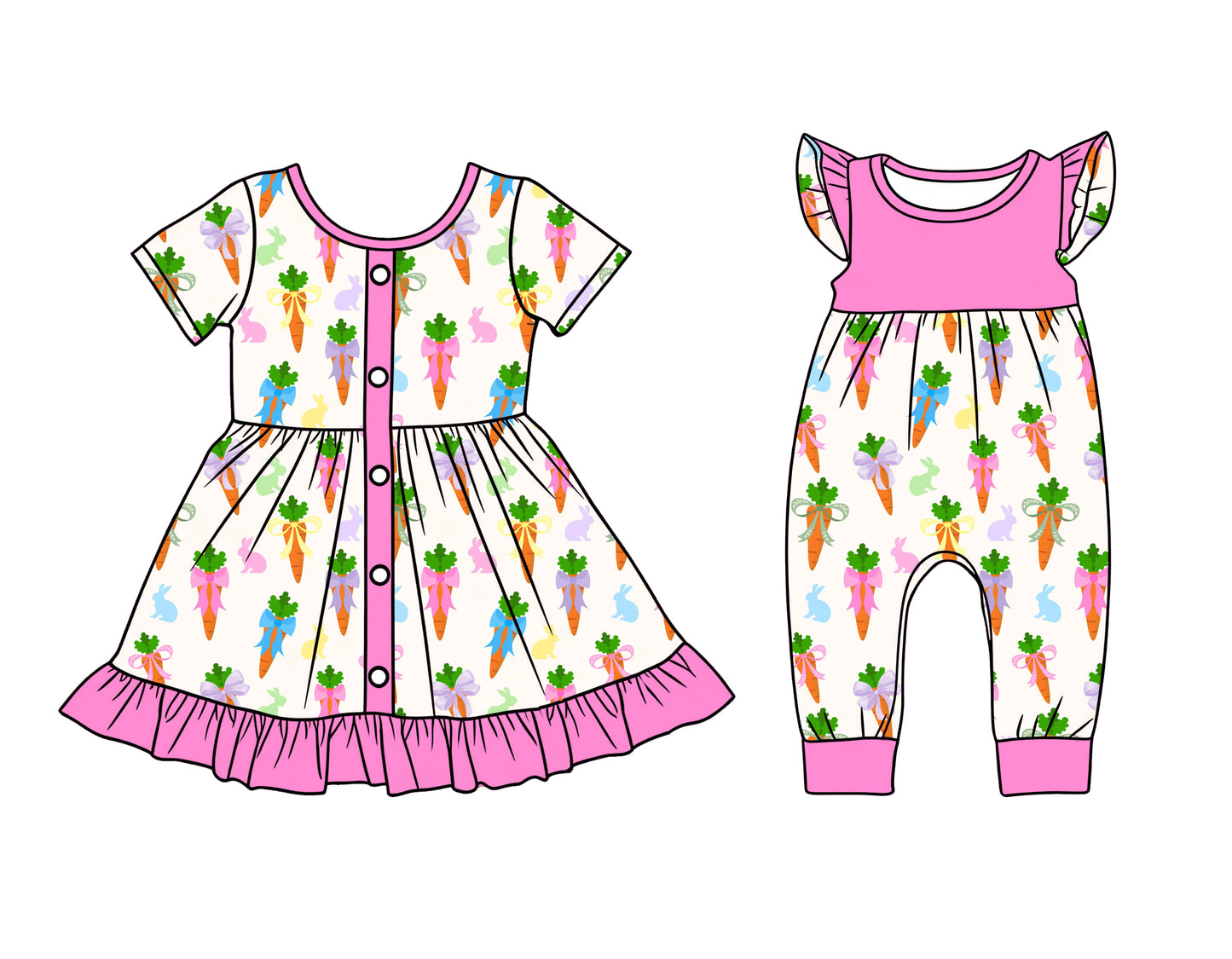 25.12.20 custom each style moq 5 eta 6-8week Sibling Sister carrot baby short sleeve romper and dress match design