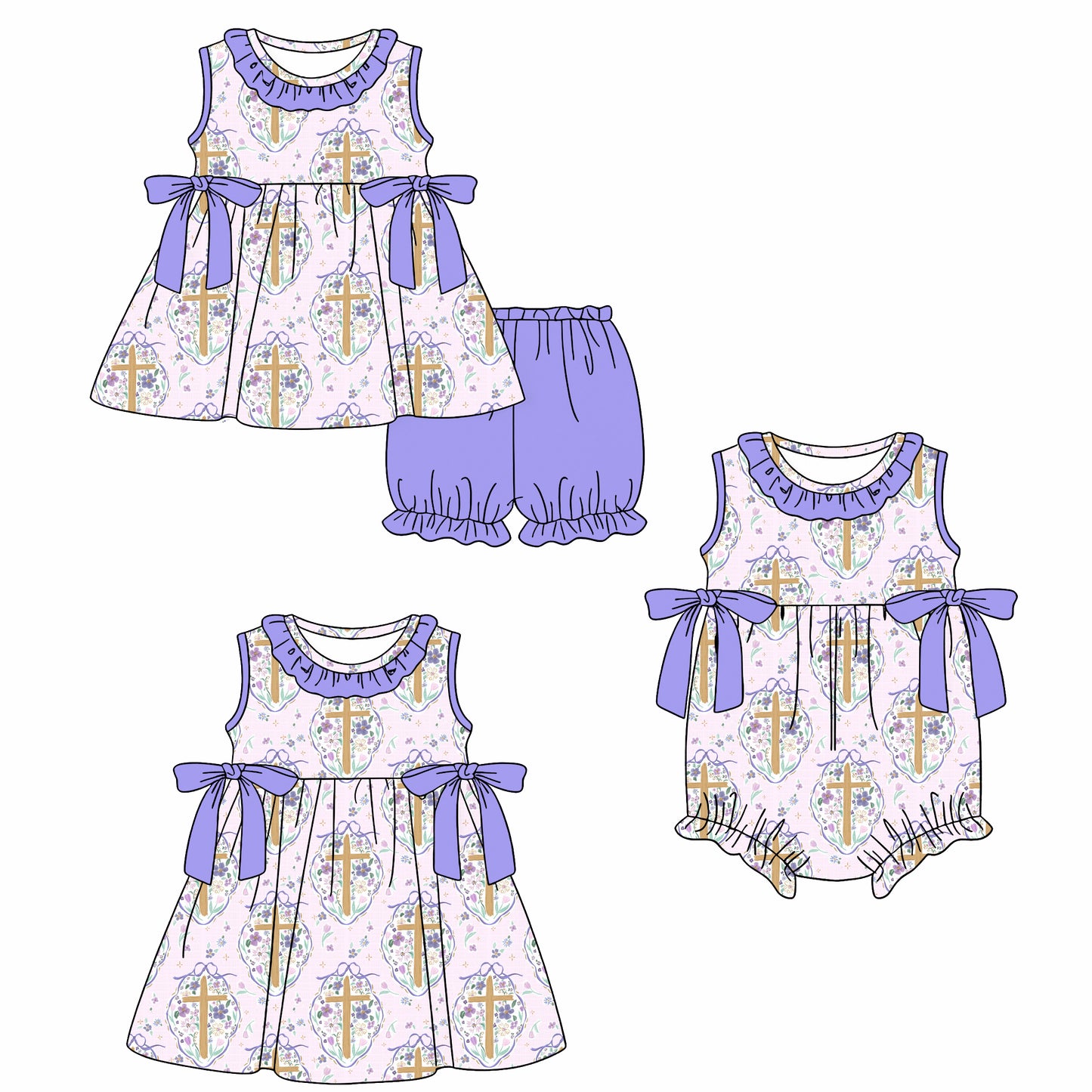 26.1.19 custom each style moq 5 eta 6-8week Sibling Sister easter floral baby short sleeve shorts sets and romper and dress match design
