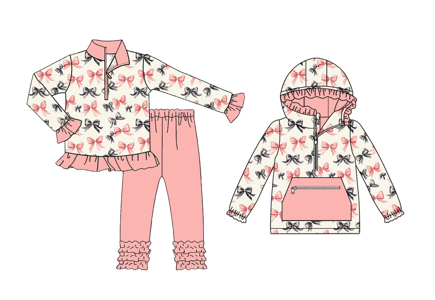 25.8.19 custom each style moq 5eta 4-6week Sibling Sisters bow baby girl long sleeve pants sets and top match family design
