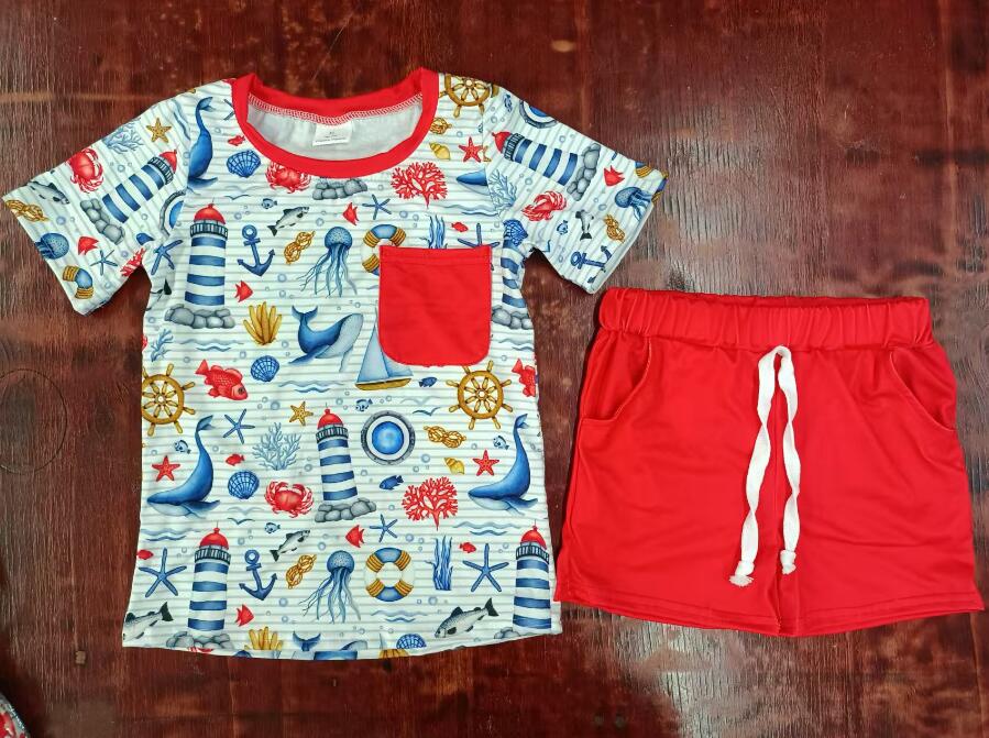 Custom moq 3 eta 6-7weeks Blue Lighthouse-Pocket Short Suit