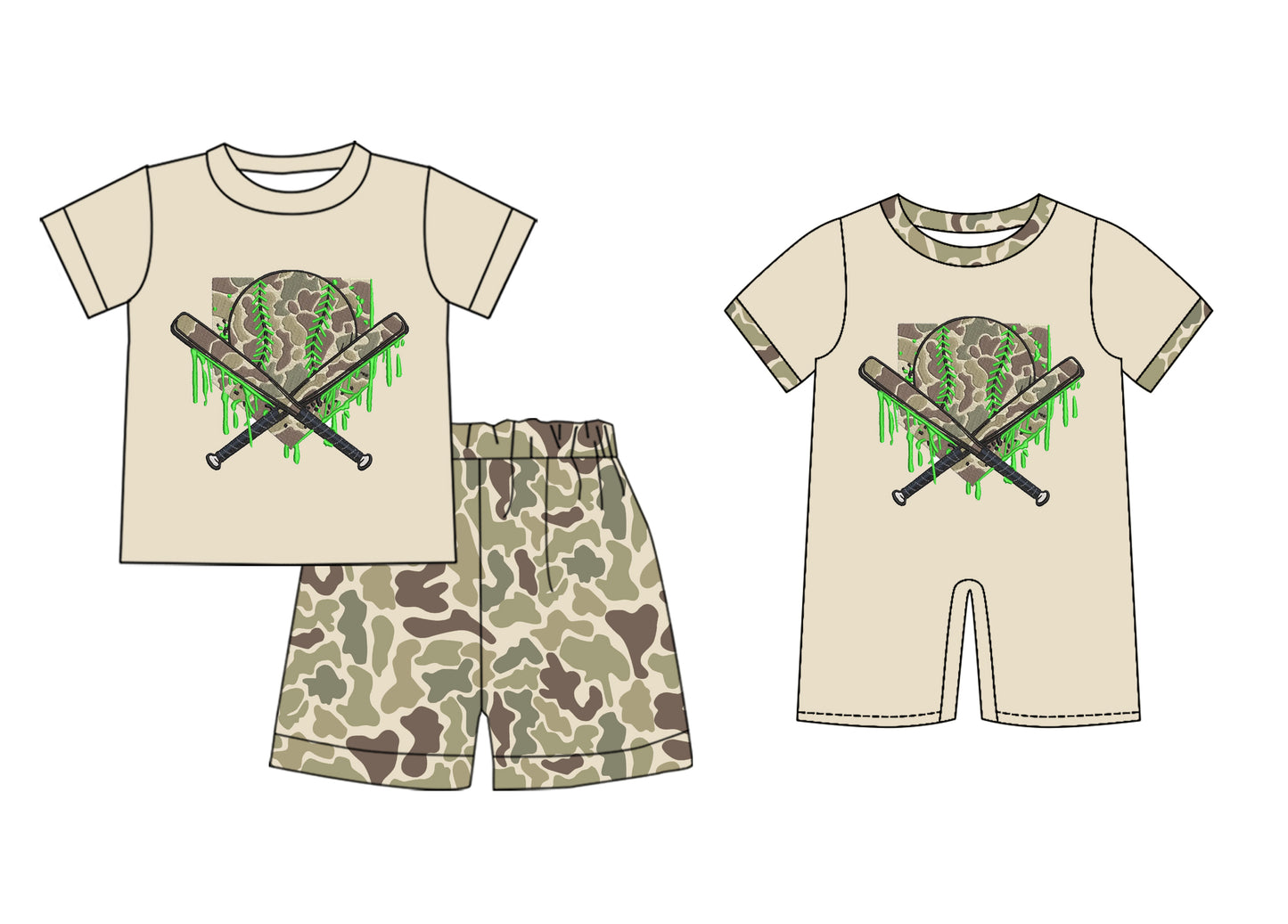 25.12.6 custom each style moq 5 eta 6-8week Sibling Sister baseball camouflage baby boy short sleeve shorts sets and romper match design