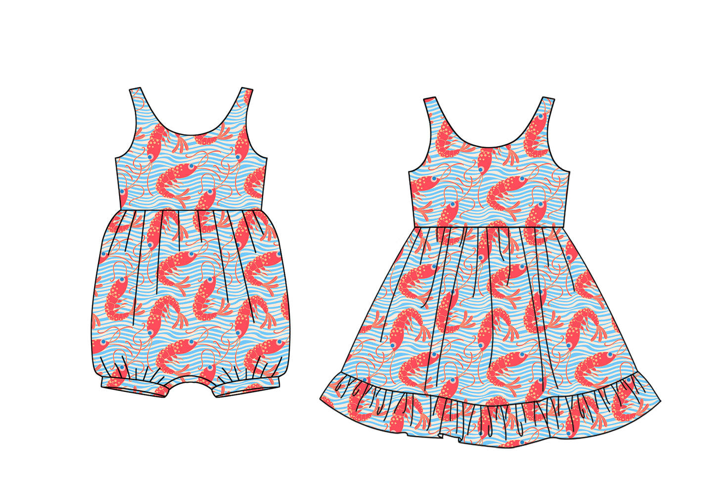 25.12.17 custom each style moq 5 eta 6-8week Sibling Sister lobster baby short sleeve romper and dress match design