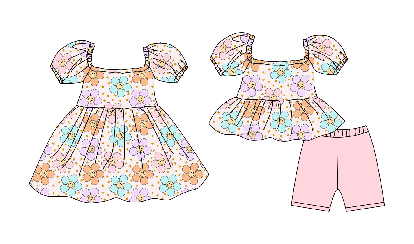 Custom moq 5 mix size Sibling Baby Girl's Floral Print Short-Sleeved Top And Shorts Set Cute Dress Combination for Little Ones