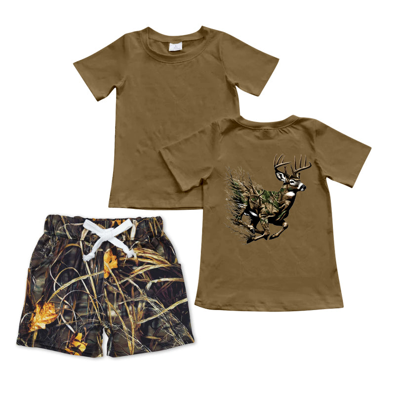 10.30 custom each style moq 5eta 4-6week baby kids clothes deer camouflage brown short sleeve shorts sets