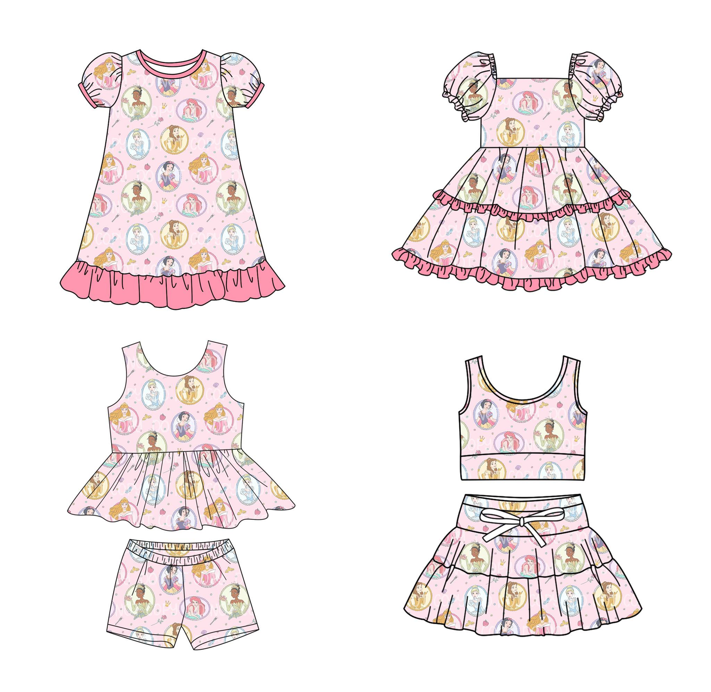 Custom moq 5 mix size milk silk Pink Baby Girl's Cute Clothes Sleeveless Top And Shorts Set Top And Skirt Sets And Short-Sleeved Dress
