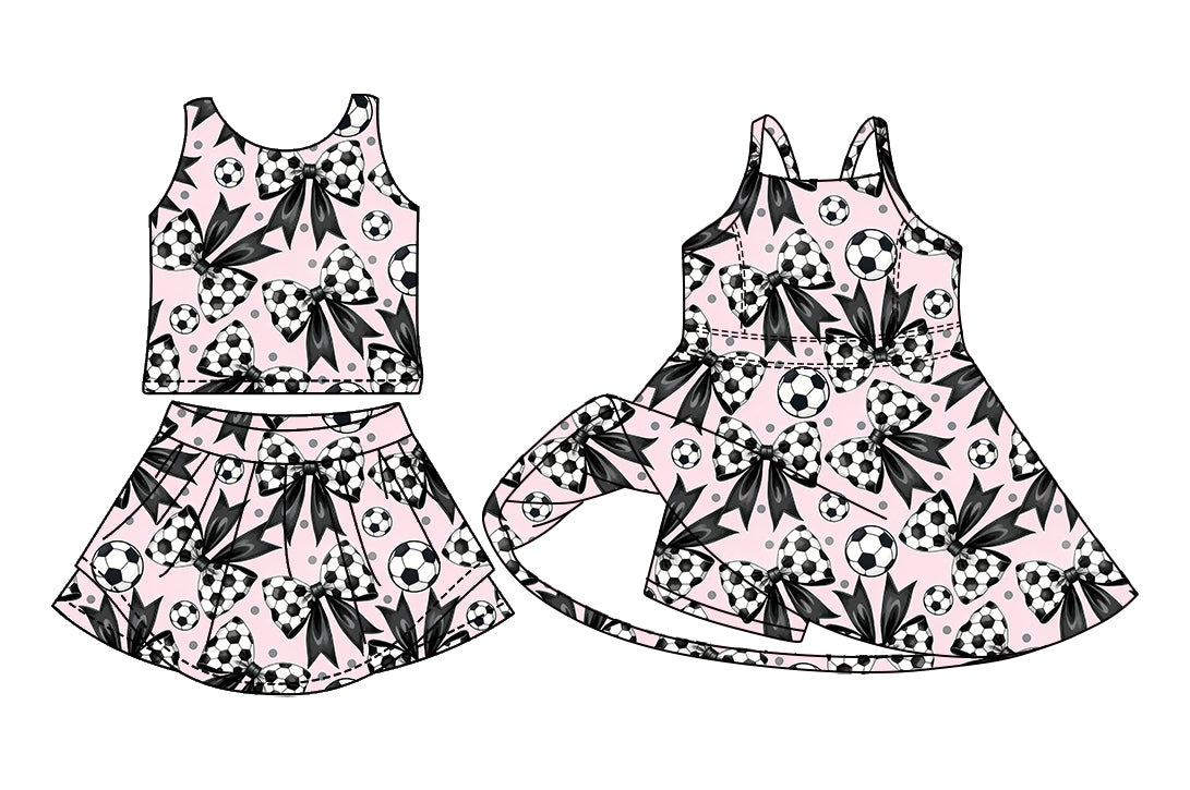3.26 Custom moq 5 mix size Sibling Baby Girls Pink Sleeveless Top And Skirts Set Sleeveless Dress Yoga Outfit