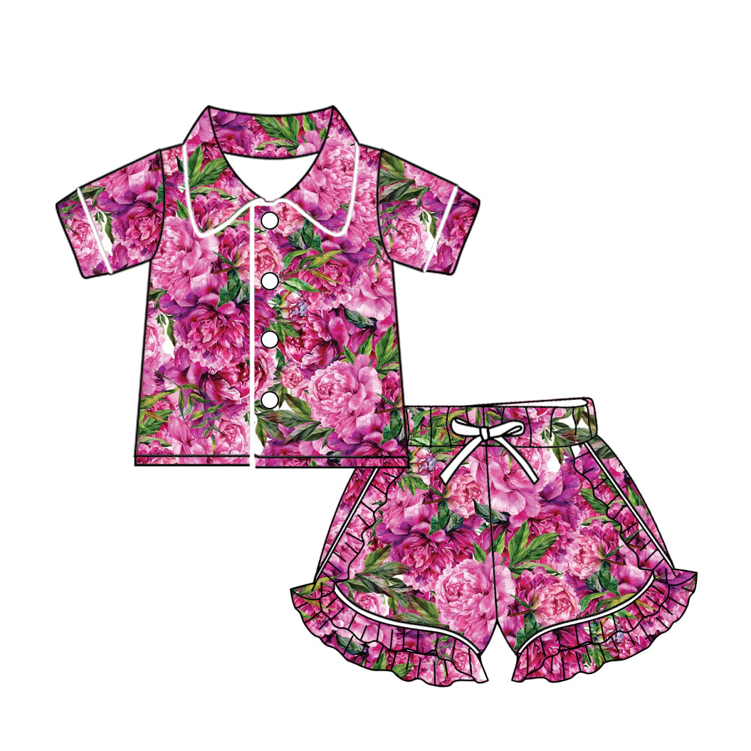 10.22 custom each style moq 5eta 4-6week baby kids clothes floral purple short sleeve shorts pajamas sets